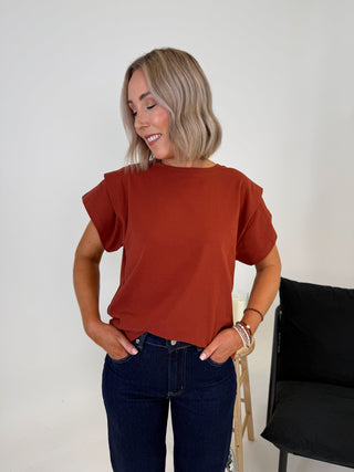 Amber Sculpt Shoulder Tee - Rust