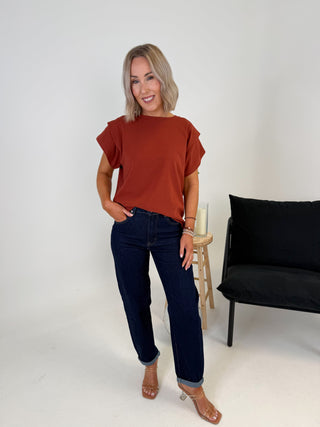 Amber Sculpt Shoulder Tee - Rust