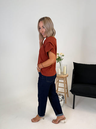 Amber Sculpt Shoulder Tee - Rust