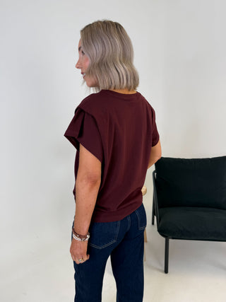 Amber Sculpt Shoulder Tee - Burgundy