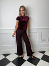 Darla Velvet Off Shoulder Top - Burgundy