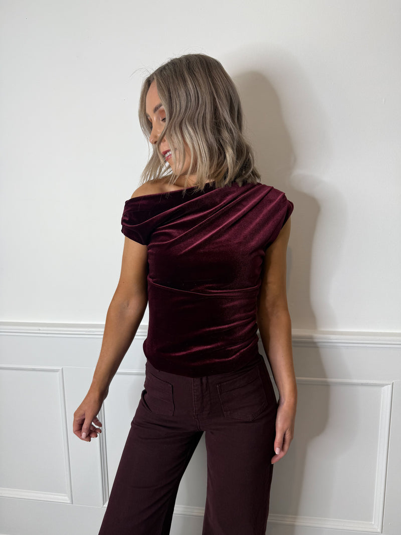 Darla Velvet Off Shoulder Top - Burgundy
