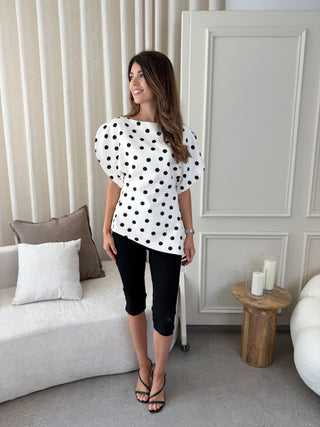 Esme Asymmetrical Top - White Polka