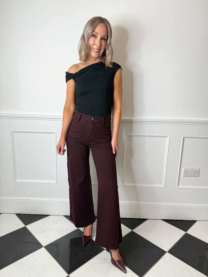 Edie Diamante Off Shoulder Top - Black