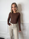 Alise Ribbed Long Sleeve Top - Brown