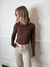 Alise Ribbed Long Sleeve Top - Brown
