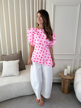 Esme Asymmetrical Top - Pink Polka