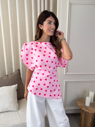 Esme Asymmetrical Top - Pink Polka