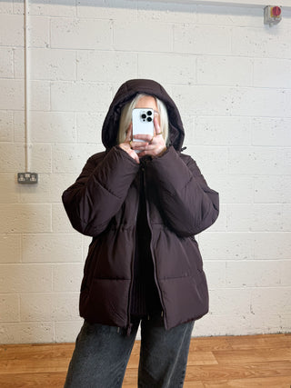 PRE ORDER Rosy Waisted Puffer Jacket - Chocolate Plum