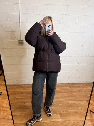 PRE ORDER Rosy Waisted Puffer Jacket - Chocolate Plum