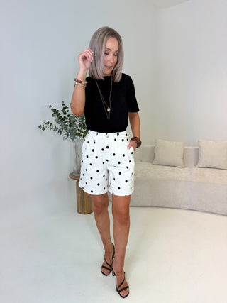 Leni Denim Pleated Bermuda Shorts - Polka Dot
