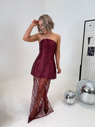 Scarlett Embellished Mini Dress - Wine