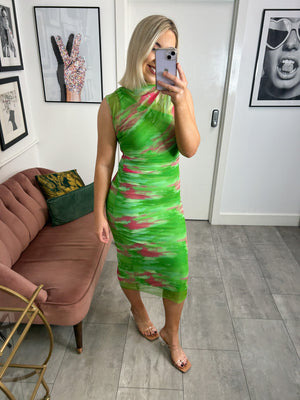 Ally Tie Dye Dress - Green/Pink