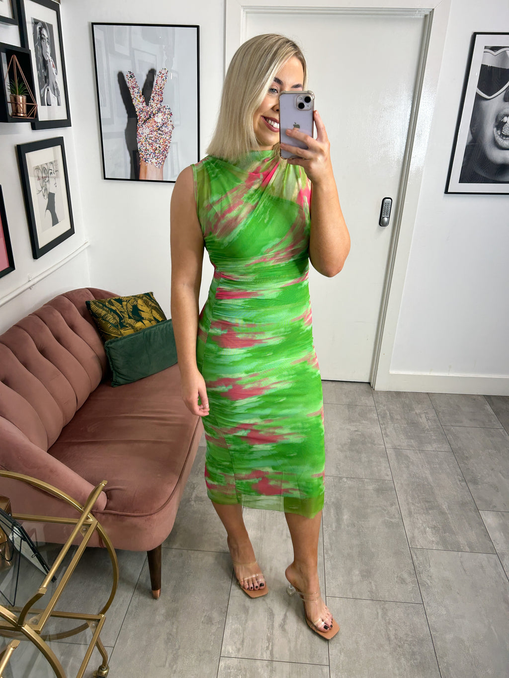 Ally Tie Dye Dress - Green/Pink