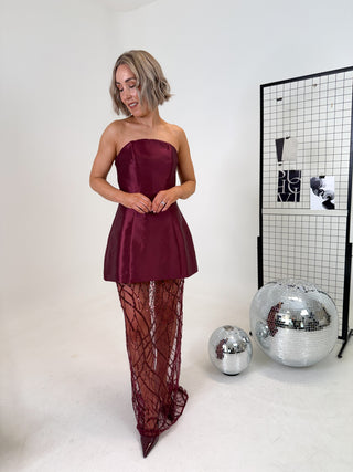 Scarlett Embellished Mini Dress - Wine