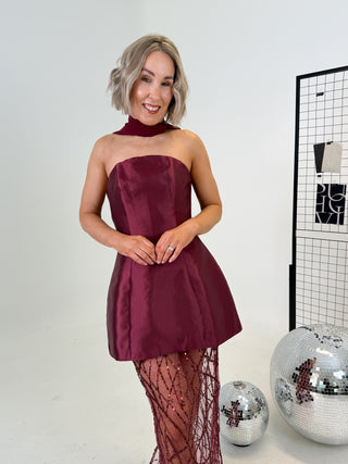 Scarlett Embellished Mini Dress - Wine