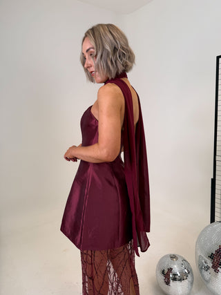 Scarlett Embellished Mini Dress - Wine