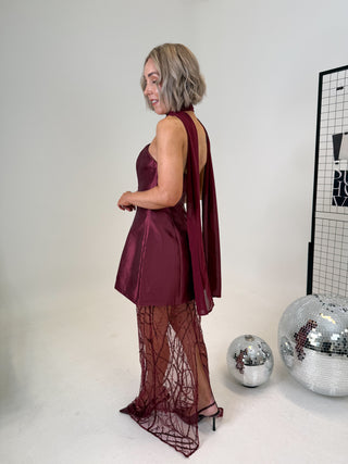 Scarlett Embellished Mini Dress - Wine