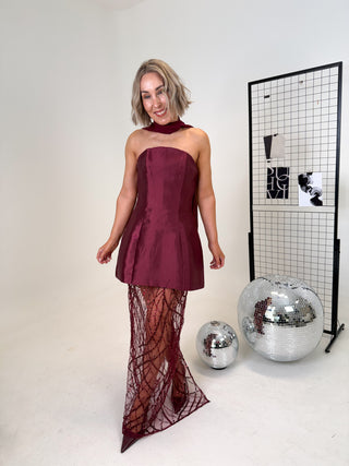 Scarlett Embellished Mini Dress - Wine