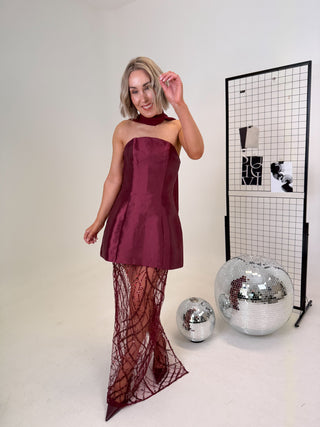 Scarlett Embellished Mini Dress - Wine