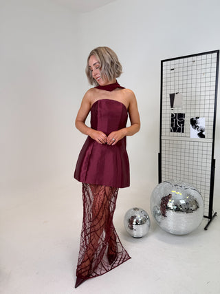 Scarlett Embellished Mini Dress - Wine