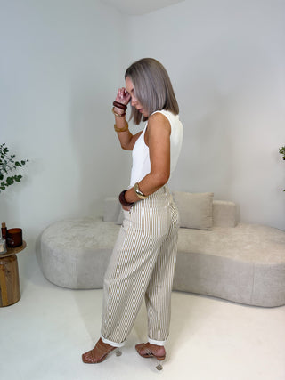 Freya Balloon Jeans - Camel Stripe