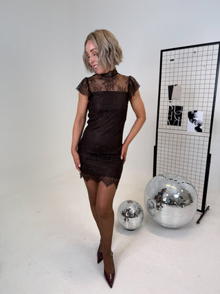 Molly Lace Mini Dress - Brown