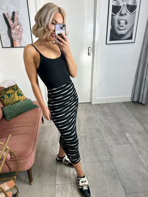 Malina Stripe Tube Ankle Skirt - Black/White