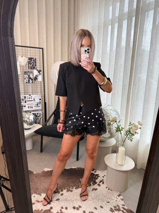 Bree Lace Polka Dot Shorts - Black