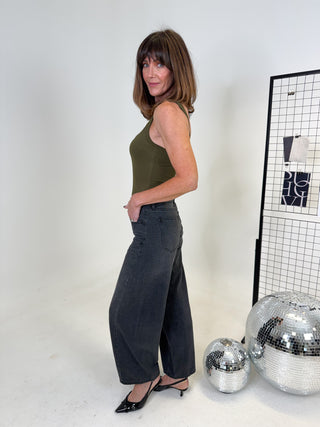 Jenn Barrel Leg Jeans - Black Croc
