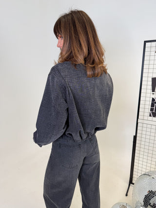 Jenn Black Croc Denim Bomber Jacket