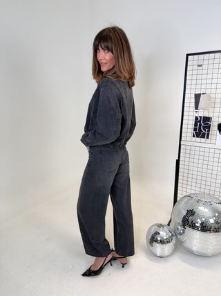 Jenn Black Croc Denim Bomber Jacket
