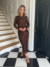 Elodie Floral Embroidered Mesh Bodycon Dress - Brown