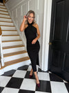 Bessie Halter Neck Black Side Split Midi Dress - Black