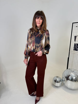 Lennie Wrap Blouse - Khaki/Brown Abstract