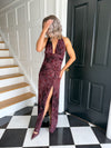 Asha Tie Neck Dress - Burgundy/Black