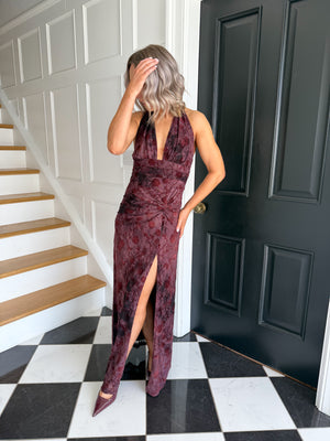 Asha Tie Neck Dress - Burgundy/Black