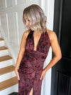 Asha Tie Neck Dress - Burgundy/Black