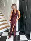 Asha Tie Neck Dress - Burgundy/Black