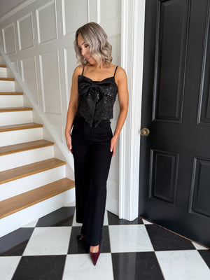 Zuri Sequin Bow Top - Black