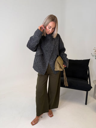 Cleo Funnel Neck Wool Jacket - Grey