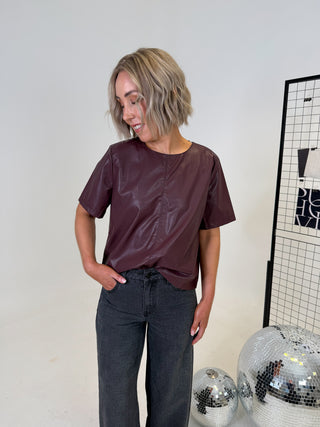 Orla Faux Leather Top - Plum