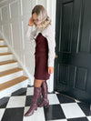 Abby Belted Shirt Dress - Burgundy Pinstripe