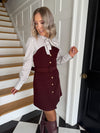 Abby Belted Shirt Dress - Burgundy Pinstripe