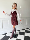 Abby Belted Shirt Dress - Burgundy Pinstripe