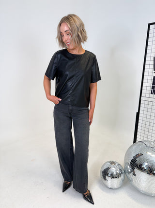 Orla Faux Leather Top - Black