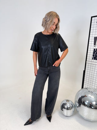 Orla Faux Leather Top - Black