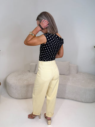 Faith Stretchy Polka Dot Asymmetric Top - Black/White