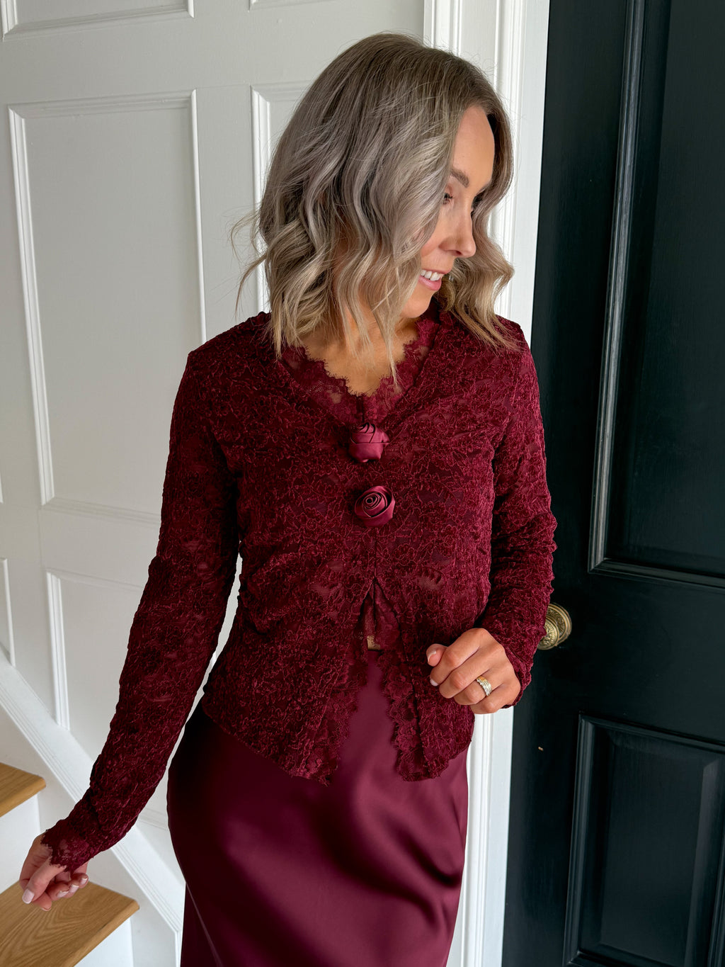 Fern Lace Flower Top - Plum