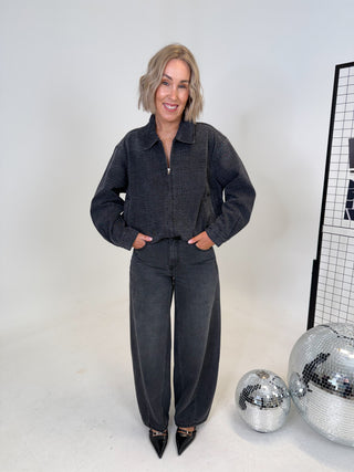 Jenn Barrel Leg Jeans - Black Croc